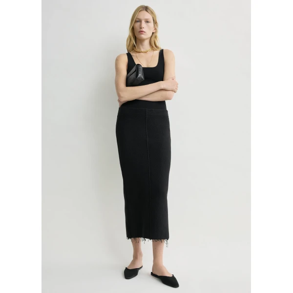Toteme Long fringed jersey skirt in Black, view 2