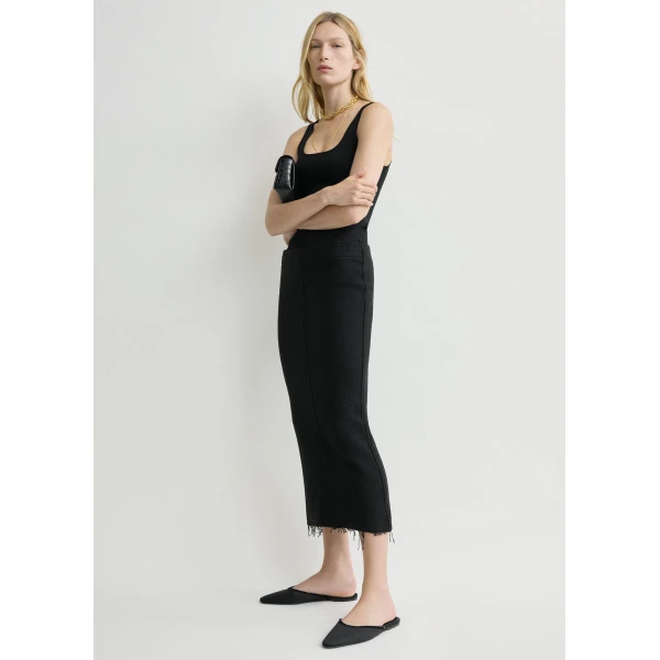 Toteme Long fringed jersey skirt in Black, view 3