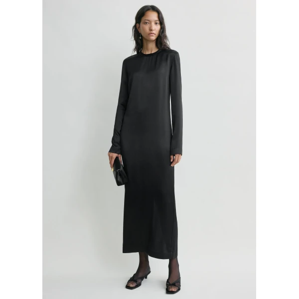 Toteme Long satin dress in Black, view 2