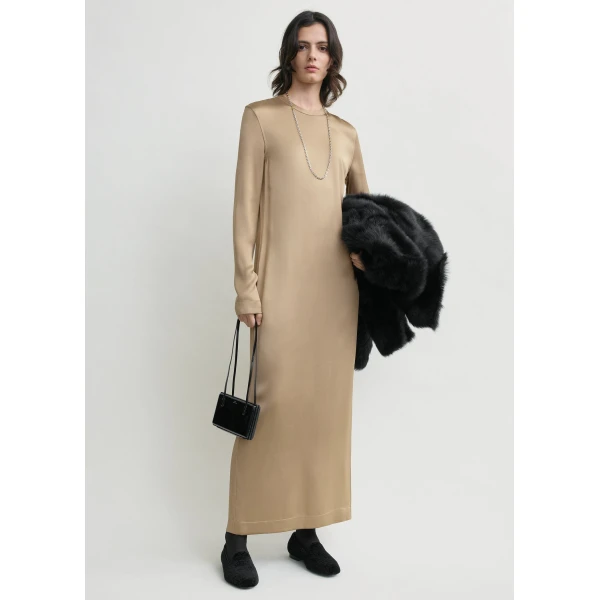 Toteme Long satin dress in Latte, view 2