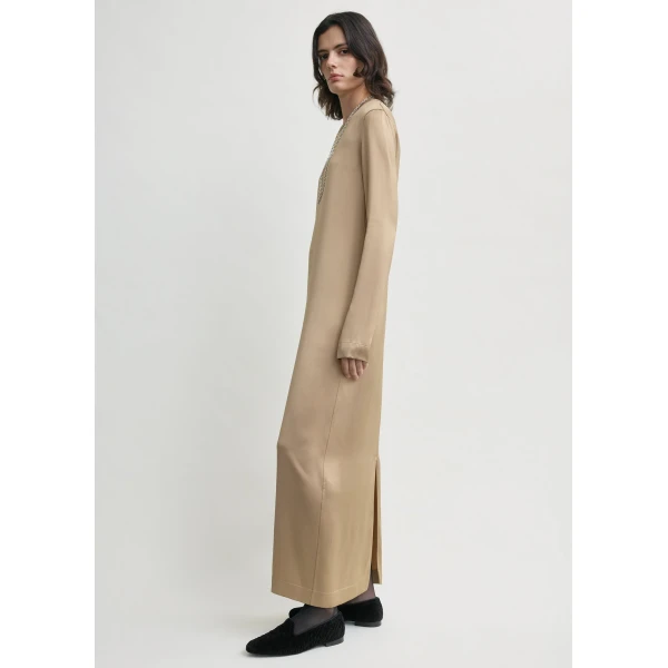 Toteme Long satin dress in Latte, view 3