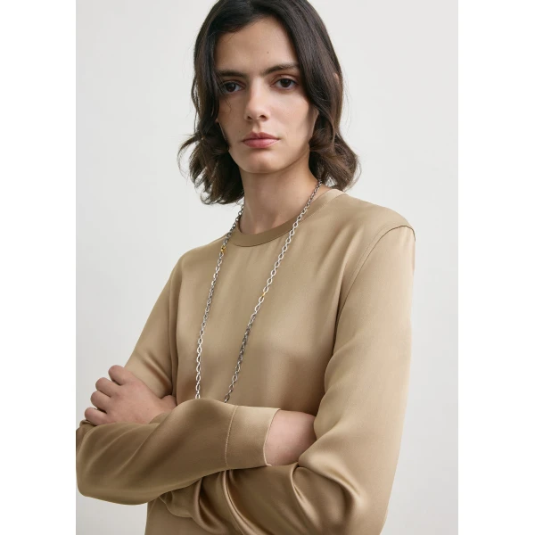 Toteme Long satin dress in Latte, view 5