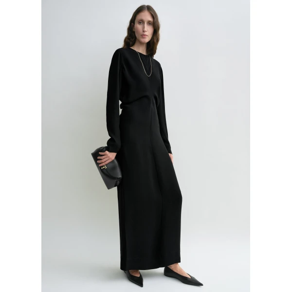 Toteme Long-sleeve slouch waist dress in Black, view 2
