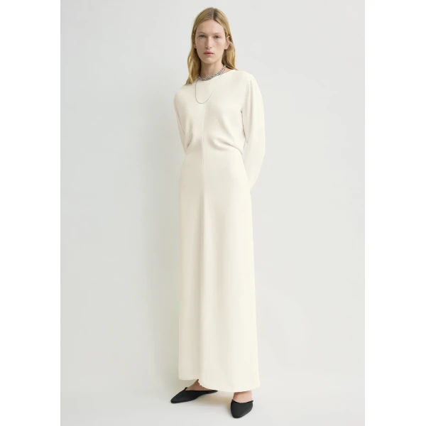 Toteme Long-sleeve slouch waist dress in Macadamia, view 2