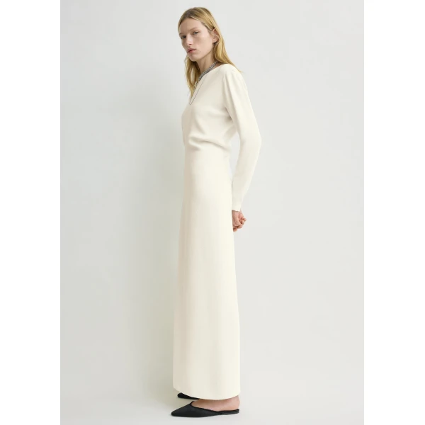 Toteme Long-sleeve slouch waist dress in Macadamia, view 3