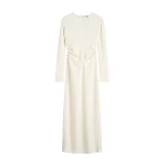 Toteme Long-sleeve slouch waist dress in Macadamia
