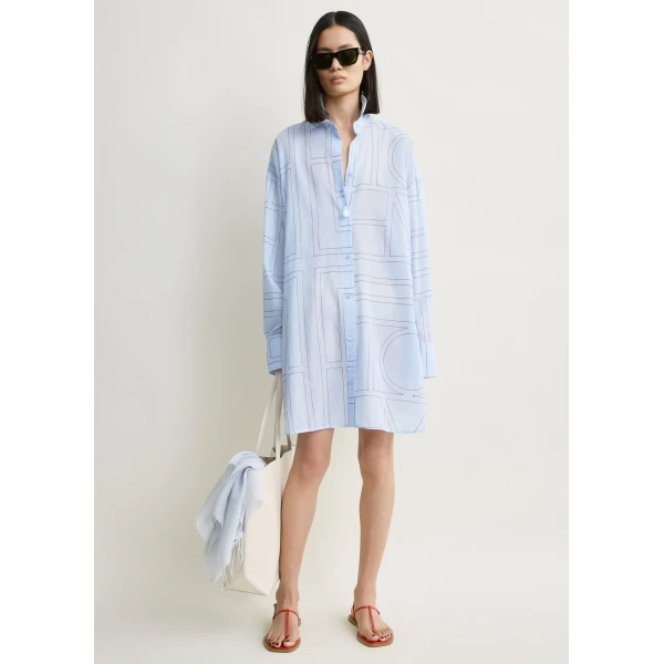 Toteme Long summer shirt in Sky / Red, view 3