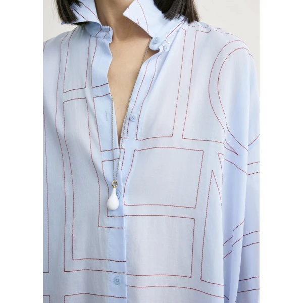 Toteme Long summer shirt in Sky / Red, view 5