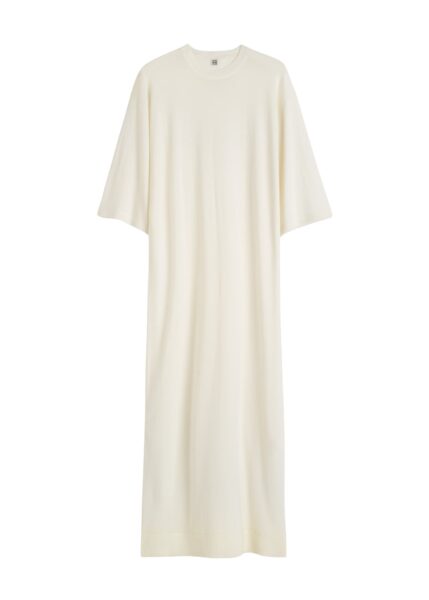 Totême Merino knit tee dress in Ecru - Dresses - Scandinavian Minimalist Luxury at Luxury Shoes 