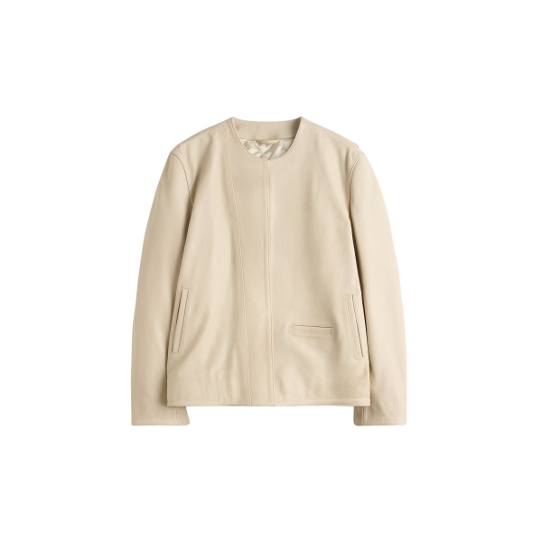 Totême Minimal biker jacket in Stone - Jackets - Scandinavian Minimalist Luxury at Luxury Shoes 