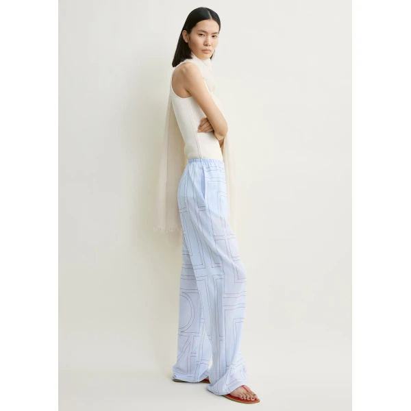 Toteme Monogram cotton-blend pj bottoms in Sky, view 3