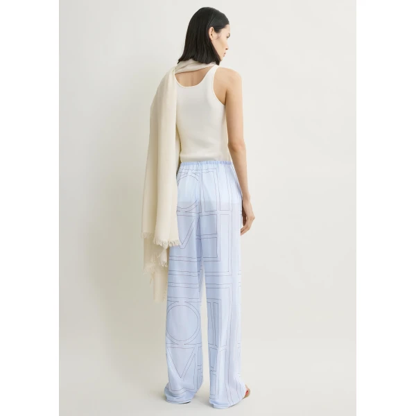 Toteme Monogram cotton-blend pj bottoms in Sky, view 4