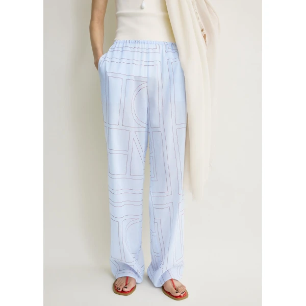 Toteme Monogram cotton-blend pj bottoms in Sky, view 5