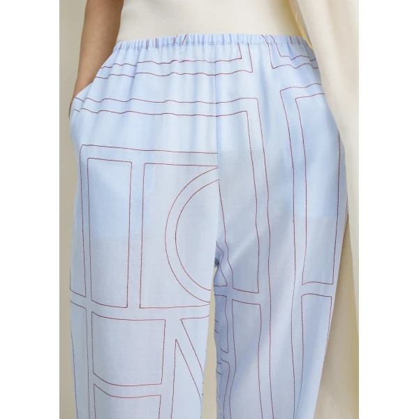 Toteme Monogram cotton-blend pj bottoms in Sky, view 6