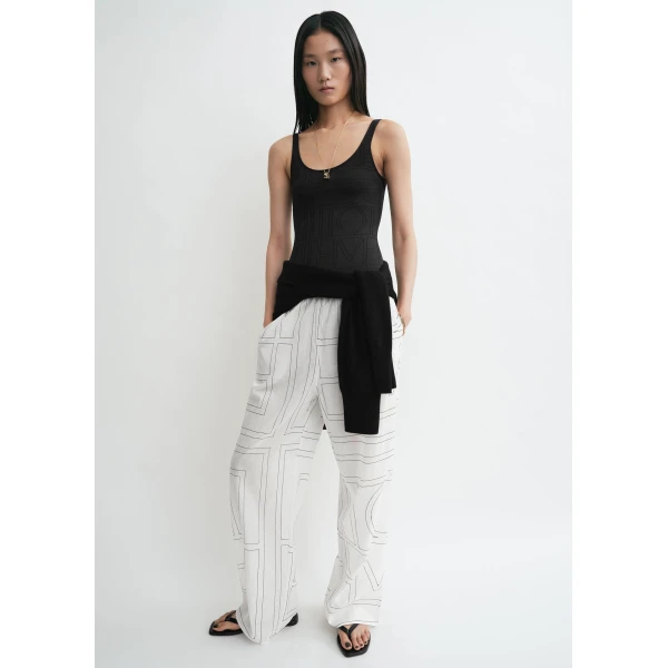 Toteme Monogram cotton-blend pj bottoms in White / Black, view 2