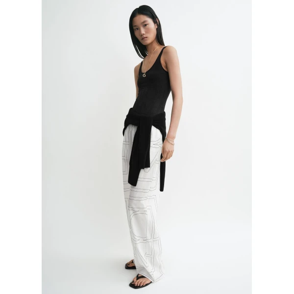 Toteme Monogram cotton-blend pj bottoms in White / Black, view 3