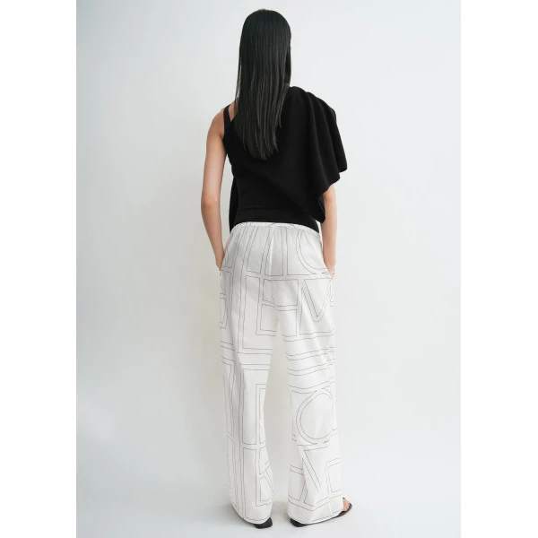 Toteme Monogram cotton-blend pj bottoms in White / Black, view 4