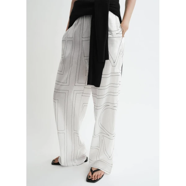 Toteme Monogram cotton-blend pj bottoms in White / Black, view 5