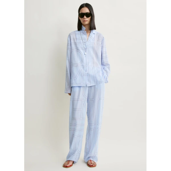 Toteme Monogram cotton-blend pj top in Sky, view 2