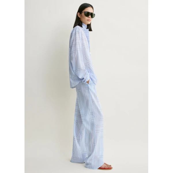 Toteme Monogram cotton-blend pj top in Sky, view 3
