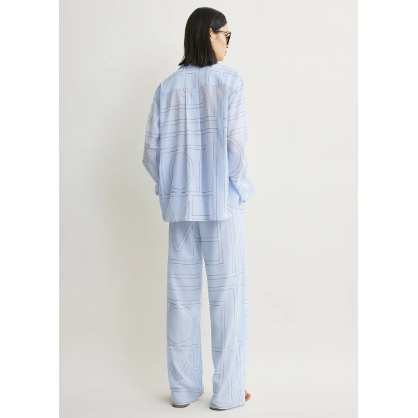 Toteme Monogram cotton-blend pj top in Sky, view 4