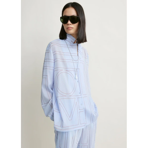 Toteme Monogram cotton-blend pj top in Sky, view 5