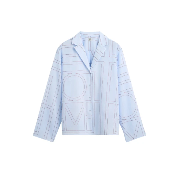 Toteme Monogram cotton-blend pj top in Sky