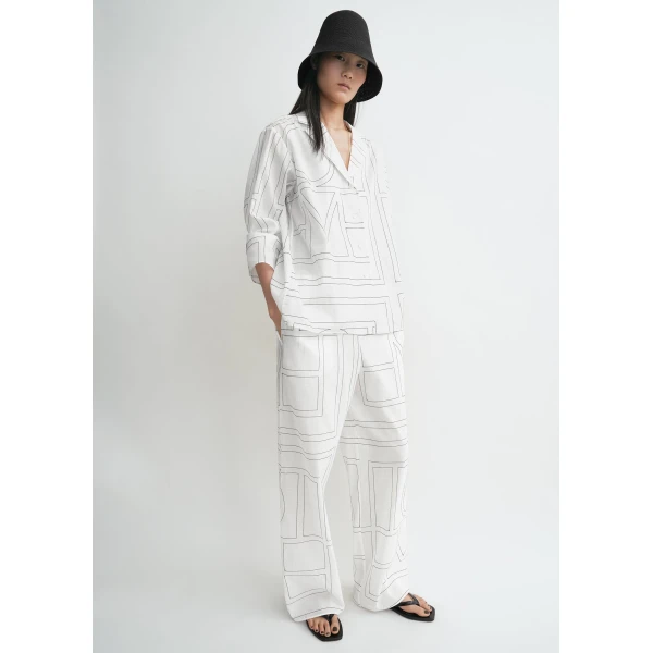 Toteme Monogram cotton-blend pj top in White / Black, view 2