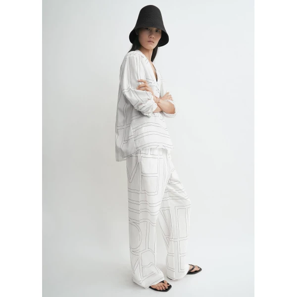 Toteme Monogram cotton-blend pj top in White / Black, view 3