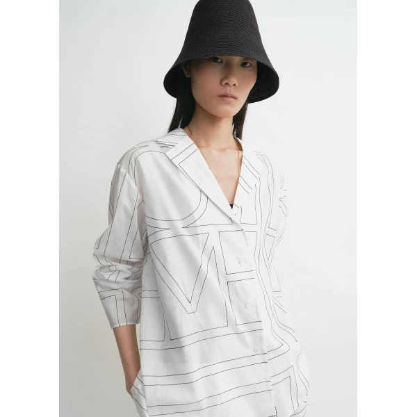 Toteme Monogram cotton-blend pj top in White / Black, view 5