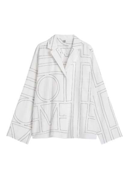 Totême Monogram cotton-blend pj top in White / Black - Tops - Scandinavian Minimalist Luxury at Luxury Shoes 