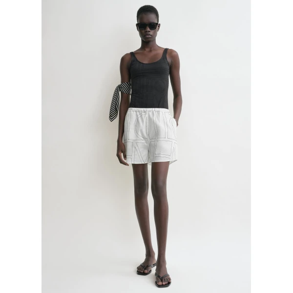 Toteme Monogram cotton pj shorts in White / Black, view 2