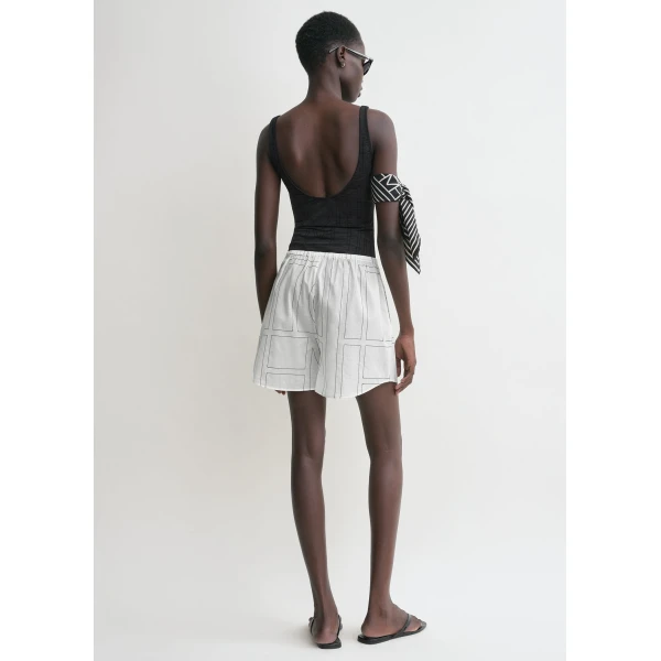 Toteme Monogram cotton pj shorts in White / Black, view 4