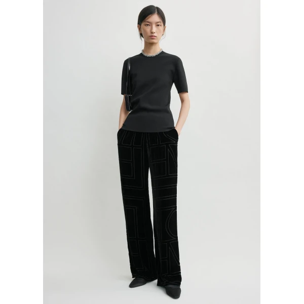Toteme Monogram devoré pj bottoms in Black, view 2