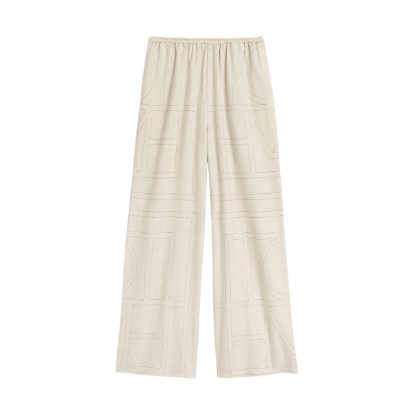 Totême Monogram flannel pj bottoms in Light beige melange - Pants - Scandinavian Minimalist Luxury at Luxury Shoes 