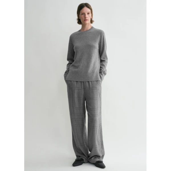 Toteme Monogram flannel pj bottoms in Smoke melange, view 2