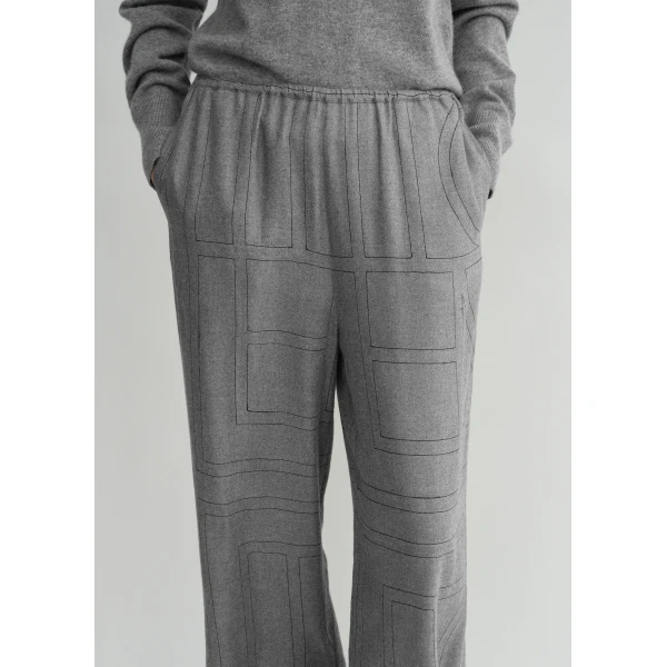 Toteme Monogram flannel pj bottoms in Smoke melange, view 5