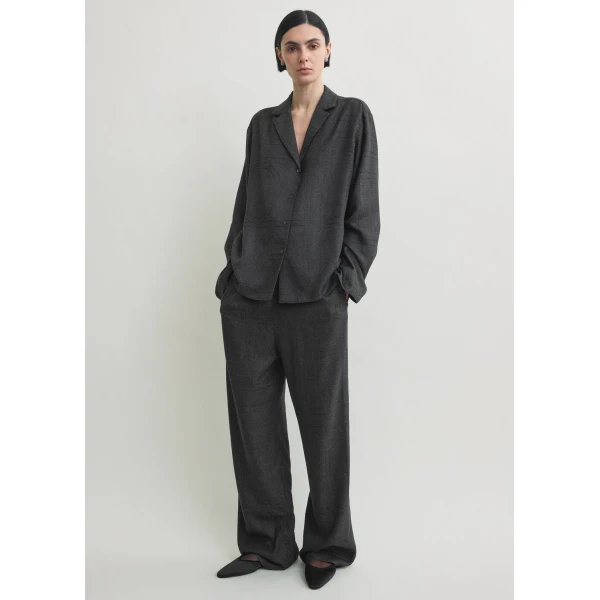 Toteme Monogram flannel pj top charcoal in Charcoal melange, view 2