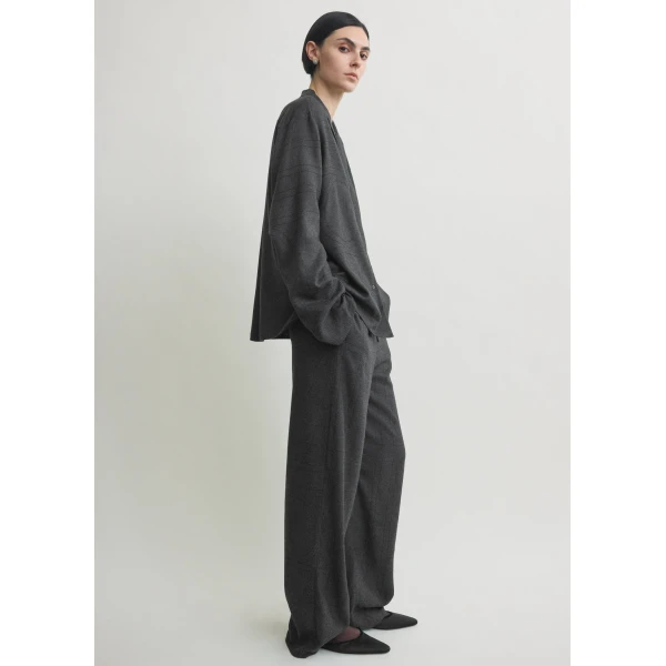 Toteme Monogram flannel pj top charcoal in Charcoal melange, view 3