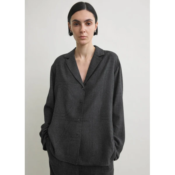 Toteme Monogram flannel pj top charcoal in Charcoal melange, view 5