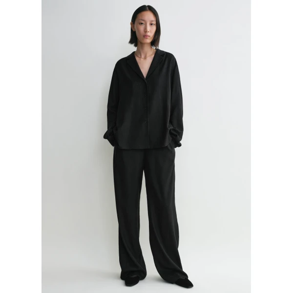 Toteme Monogram flannel pj top in Black, view 2
