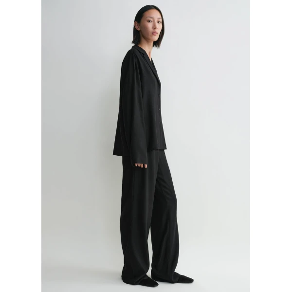 Toteme Monogram flannel pj top in Black, view 3