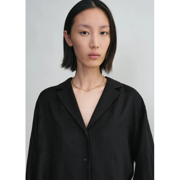 Toteme Monogram flannel pj top in Black, view 5