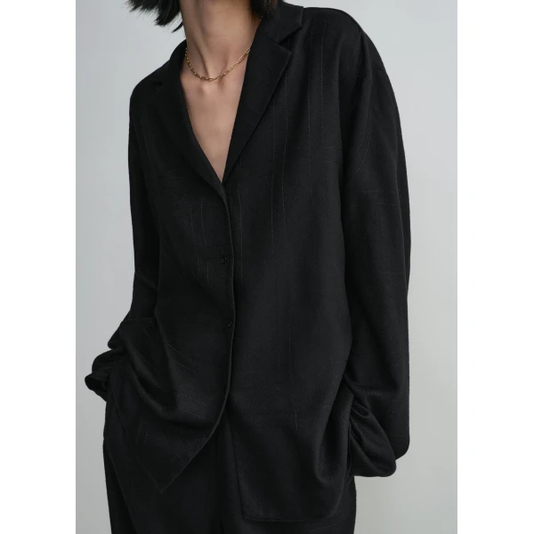 Toteme Monogram flannel pj top in Black, view 6
