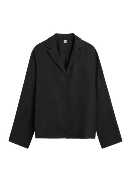 Totême Monogram flannel pj top in Black - Tops - Scandinavian Minimalist Luxury at Luxury Shoes 