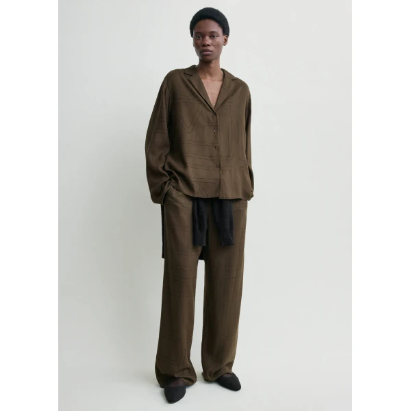 Toteme Monogram flannel pj top in Dark brown, view 2