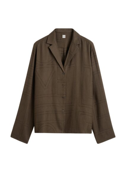 Totême Monogram flannel pj top in Dark brown - Tops - Scandinavian Minimalist Luxury at Luxury Shoes 