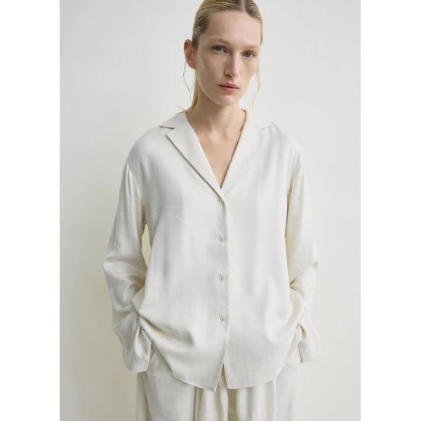 Toteme Monogram flannel pj top in Ecru, view 5