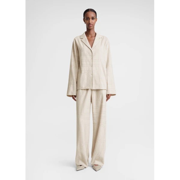 Toteme Monogram flannel pj top in Light beige melange, view 2
