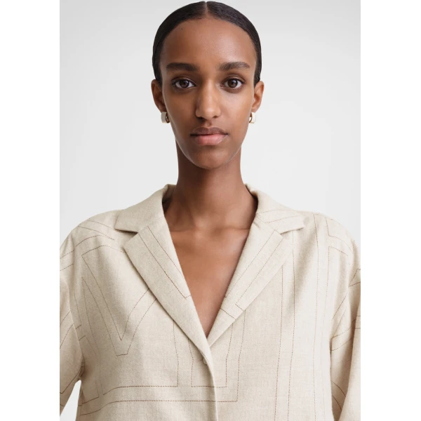Toteme Monogram flannel pj top in Light beige melange, view 5